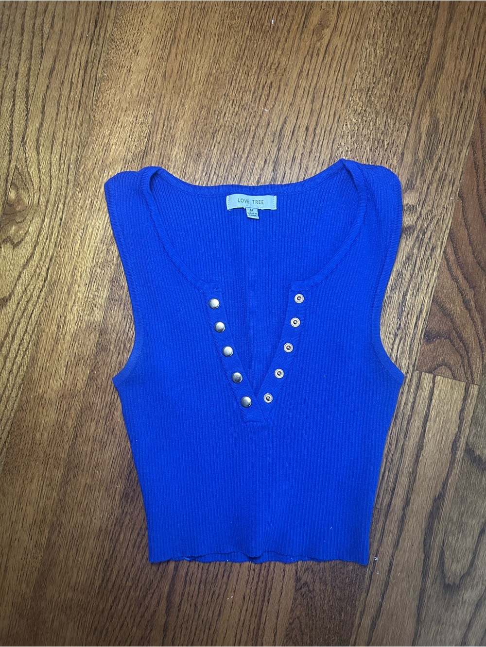 Love Tree Cobalt Blue Ribbed Snap-Front Henley Tank